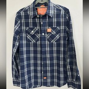 Superdry Men’s Blue Plaid Button-Up Shirt | NWOT | Lightweight Cotton | Size M
